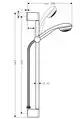Hansgrohe Brauseset mit einer Handbrause und einer 65 cm langen Duschstange, seitlich angebrachtem Schlauch und verschiedenen Einstellungsmöglichkeiten für den Wasserfluss.